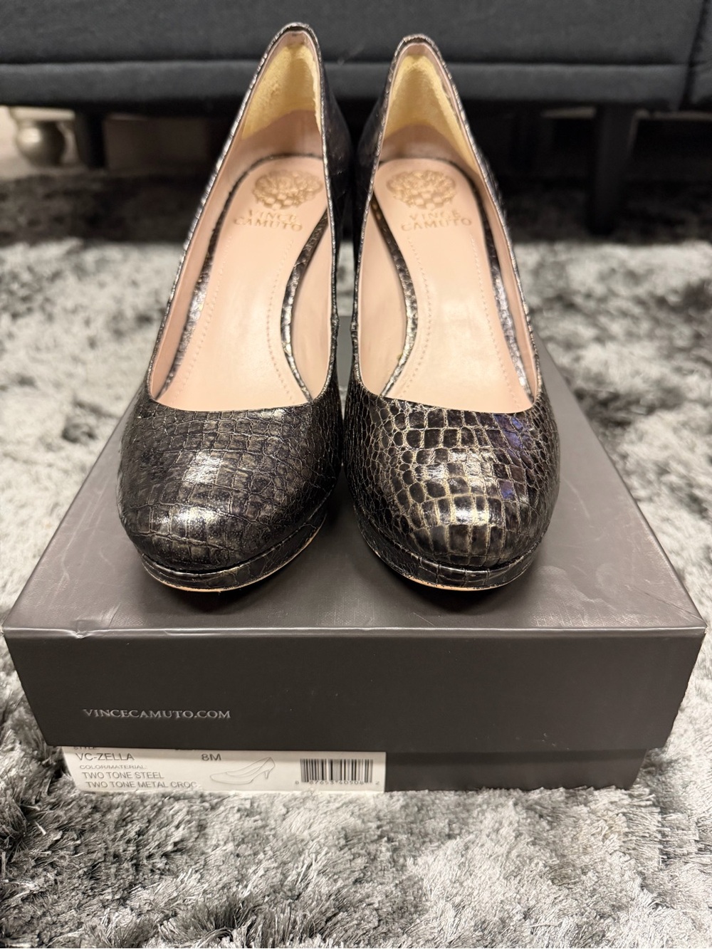 Vince Camuto Black Croc-Embossed Platform Pumps